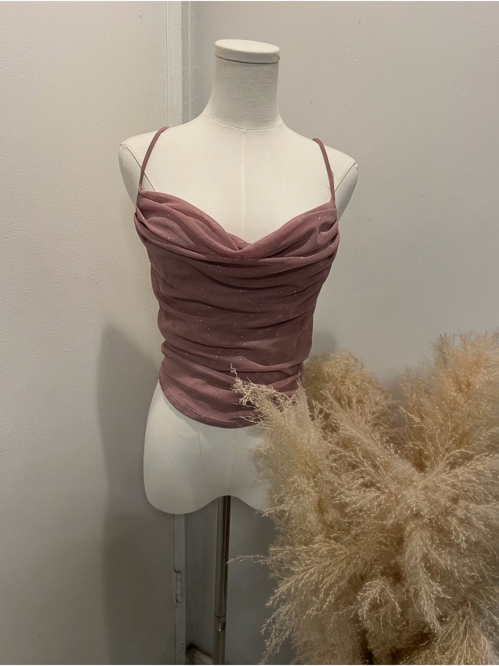 January 7 Dusty Rose Sparkle Cowl Neck Camisole